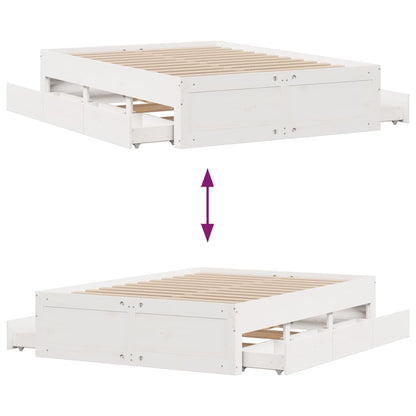 vidaXL Bed Frame without Mattress with Drawers White 140x200 cm Solid Wood Pine