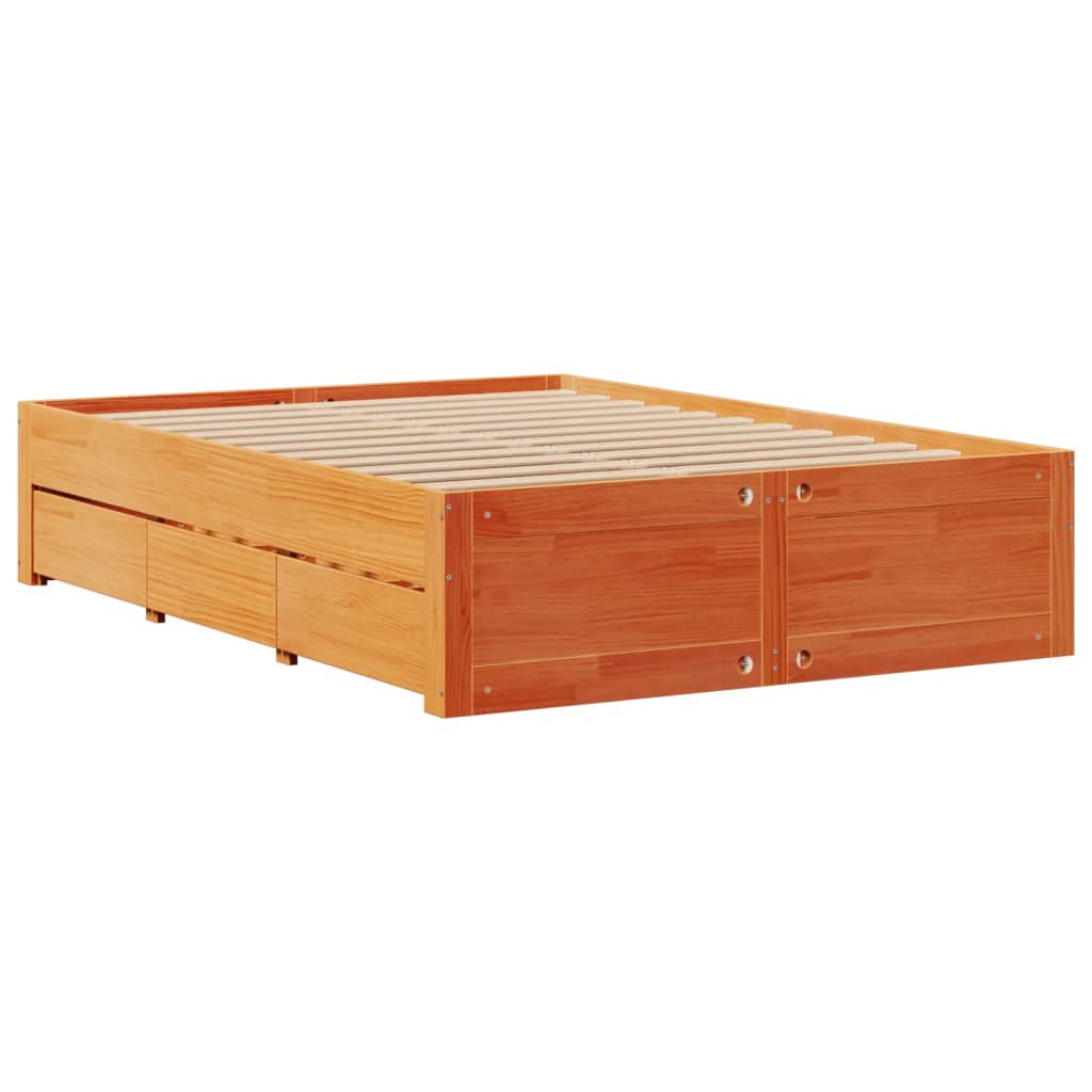 vidaXL Bed Frame without Mattress with Drawers Wax Brown 140x200 cm Solid Wood Pine