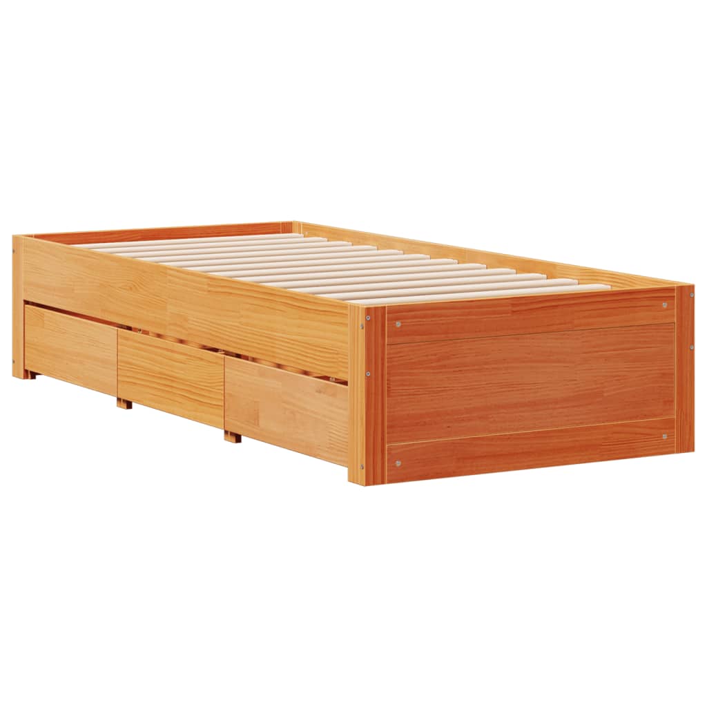 vidaXL Bed Frame without Mattress with Drawers Wax Brown 100x200 cm Solid Wood Pine