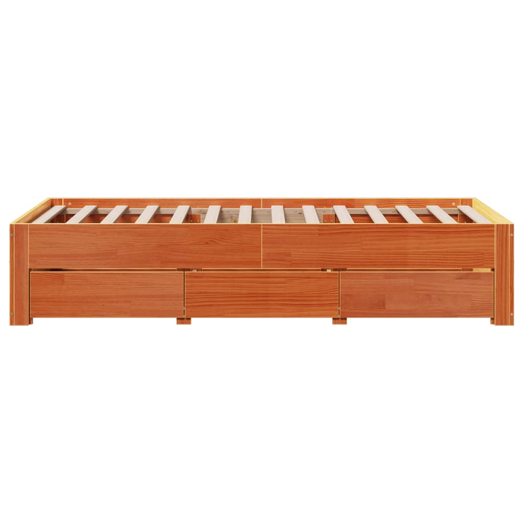 vidaXL Bed Frame without Mattress with Drawers Wax Brown 100x200 cm Solid Wood Pine