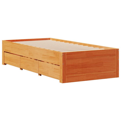 vidaXL Bed Frame without Mattress with Drawers Wax Brown 100x200 cm Solid Wood Pine