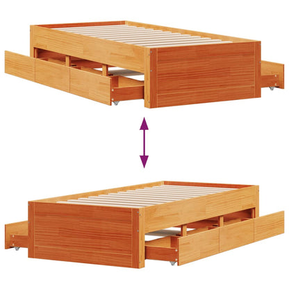 vidaXL Bed Frame without Mattress with Drawers Wax Brown 100x200 cm Solid Wood Pine