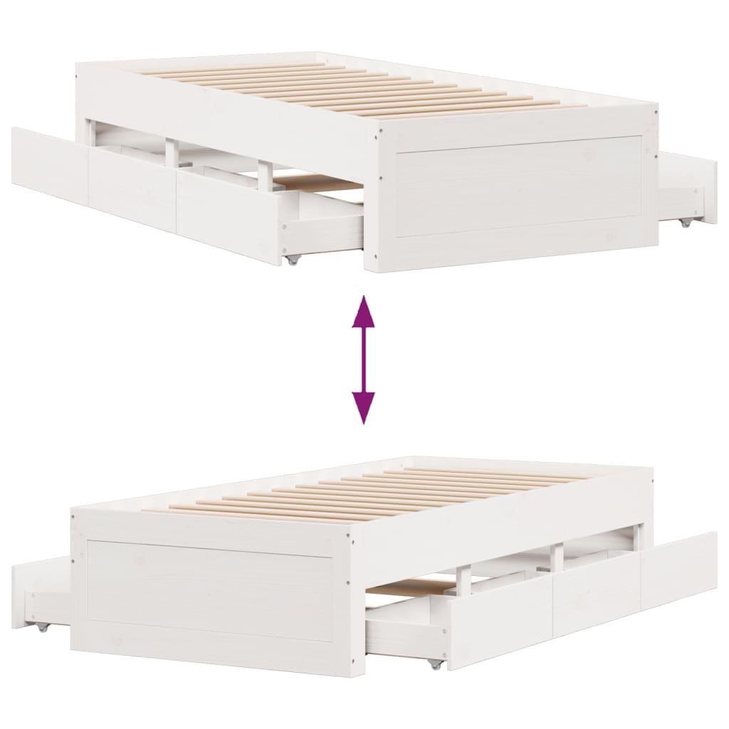 vidaXL Bed Frame without Mattress with Drawers White 90x200 cm Solid Wood Pine