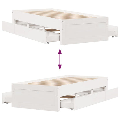 vidaXL Bed Frame without Mattress with Drawers White 90x200 cm Solid Wood Pine