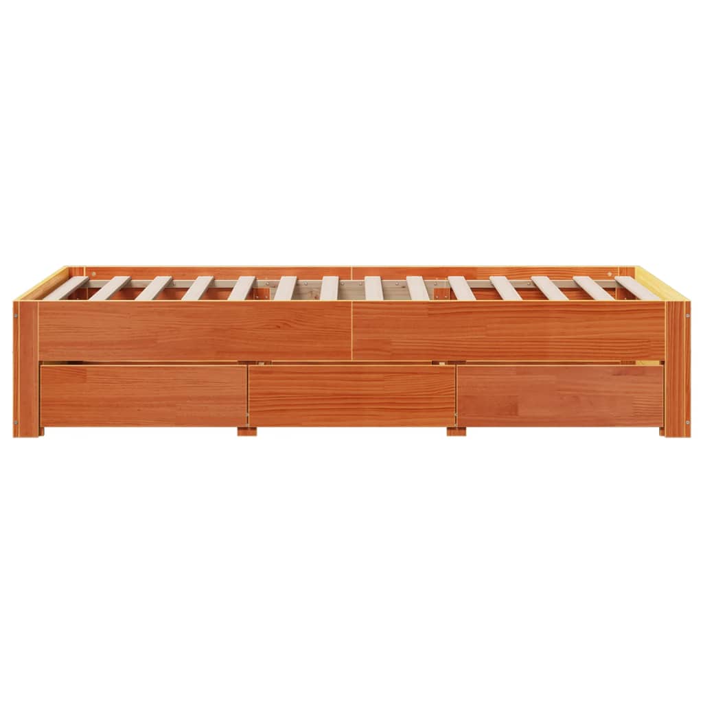 vidaXL Bed Frame without Mattress with Drawers Wax Brown 90x200 cm Solid Wood Pine
