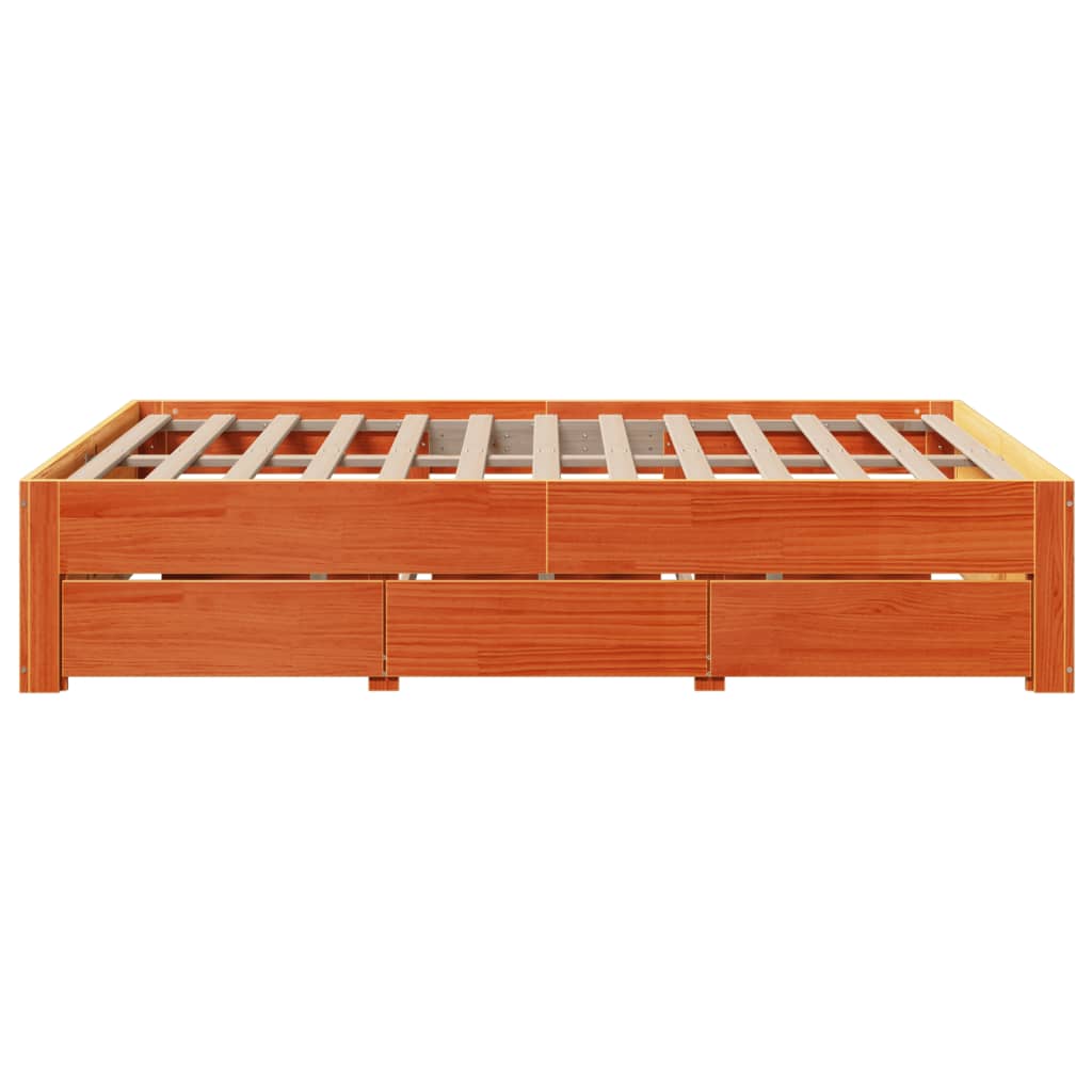 vidaXL Bed Frame without Mattress with Drawers Wax Brown 140x190 cm Solid Wood Pine