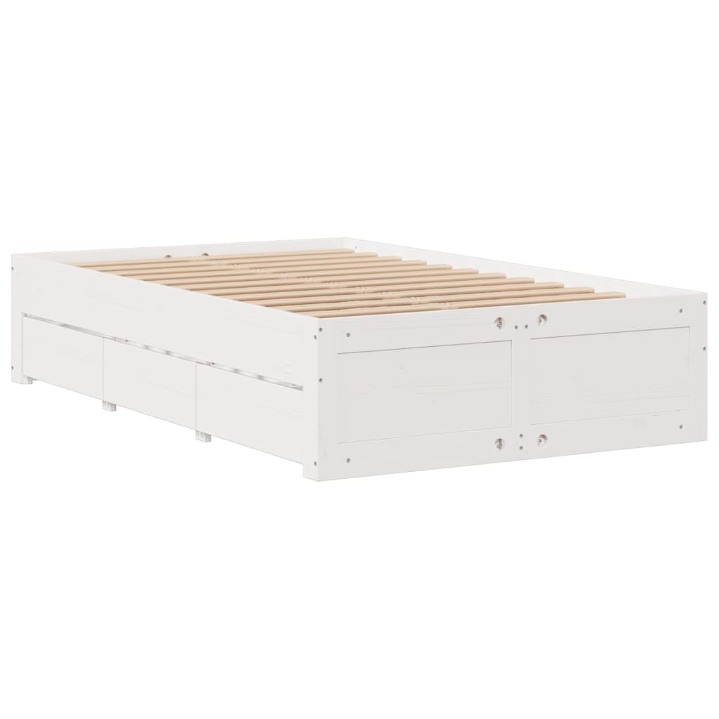 vidaXL Bed Frame without Mattress with Drawers White 135x190 cm Double Solid Wood Pine