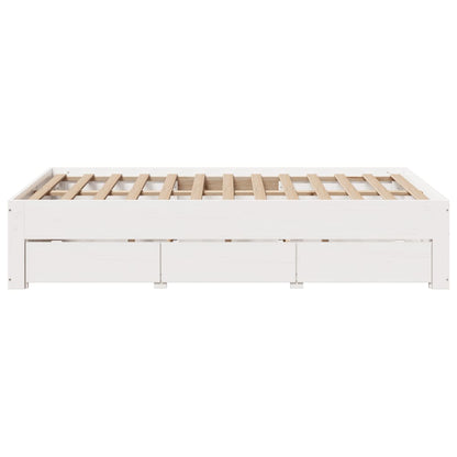 vidaXL Bed Frame without Mattress with Drawers White 135x190 cm Double Solid Wood Pine