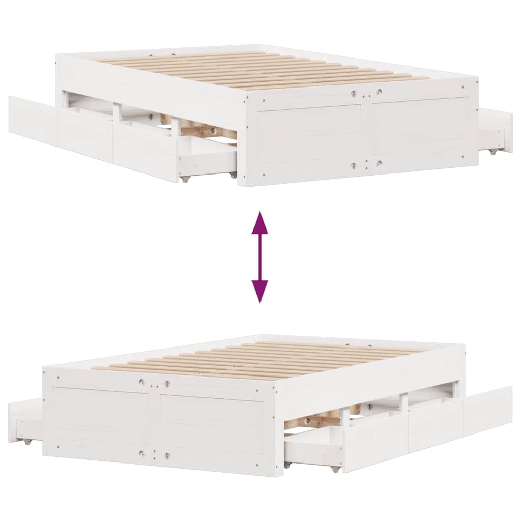 vidaXL Bed Frame without Mattress with Drawers White 135x190 cm Double Solid Wood Pine