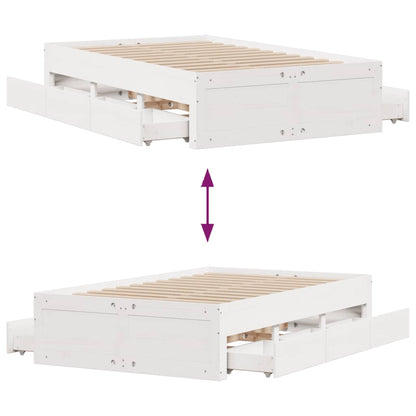 vidaXL Bed Frame without Mattress with Drawers White 135x190 cm Double Solid Wood Pine