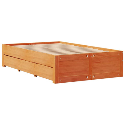 vidaXL Bed Frame without Mattress with Drawers Wax Brown 135x190 cm Double Solid Wood Pine