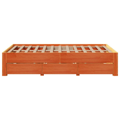 vidaXL Bed Frame without Mattress with Drawers Wax Brown 135x190 cm Double Solid Wood Pine