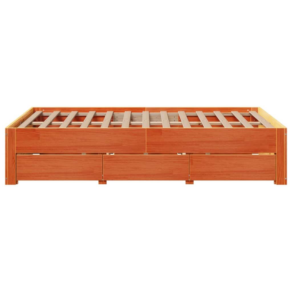 vidaXL Bed Frame without Mattress with Drawers Wax Brown 120x190 cm Small Double Solid Wood Pine