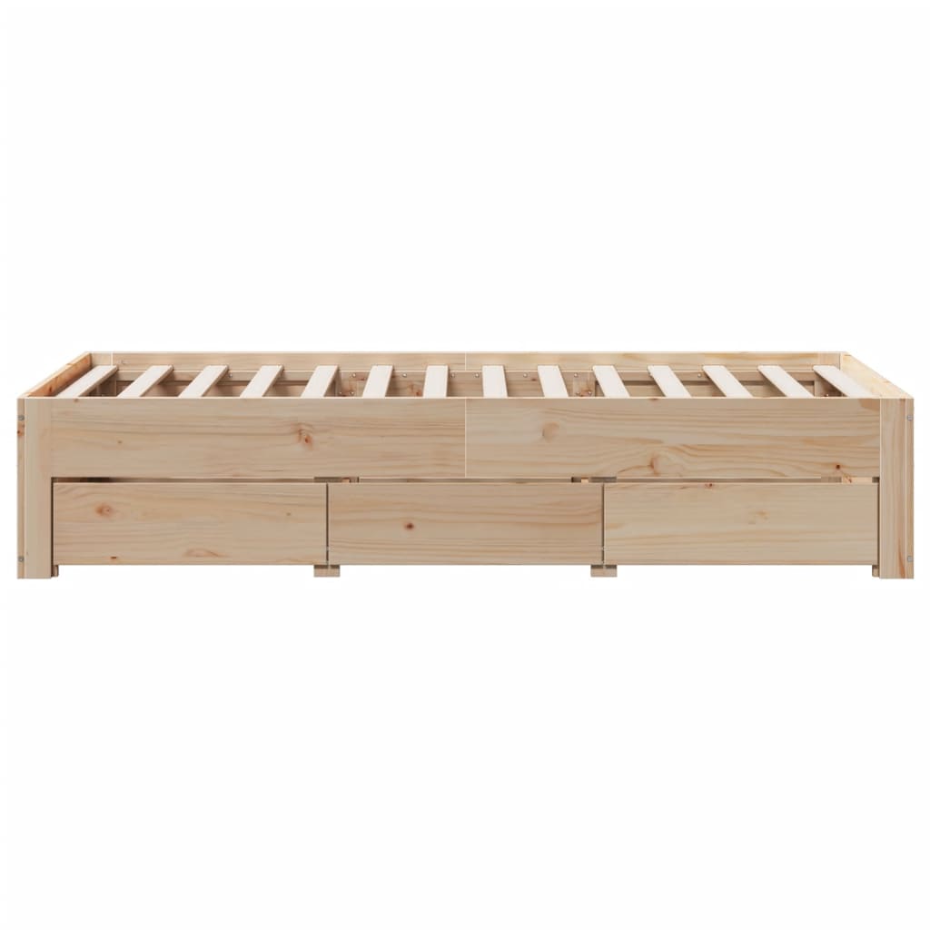 vidaXL Bed Frame without Mattress with Drawers 75x190 cm Small Single Solid Wood Pine