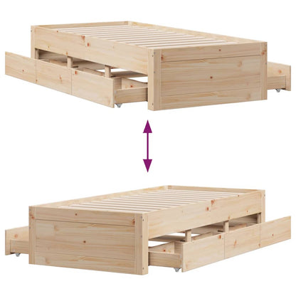 vidaXL Bed Frame without Mattress with Drawers 75x190 cm Small Single Solid Wood Pine