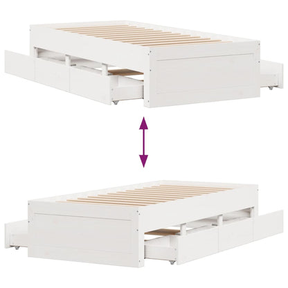 vidaXL Bed Frame without Mattress with Drawers White 75x190 cm Small Single Solid Wood Pine
