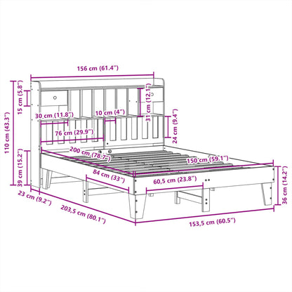 vidaXL Bed Frame without Mattress White 150x200 cm King Size Solid Wood Pine