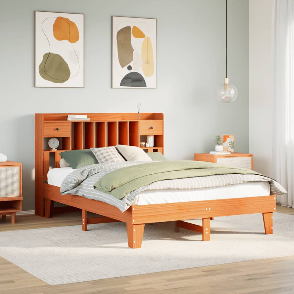 vidaXL Bed Frame without Mattress Wax Brown 150x200 cm King Size Solid Wood Pine