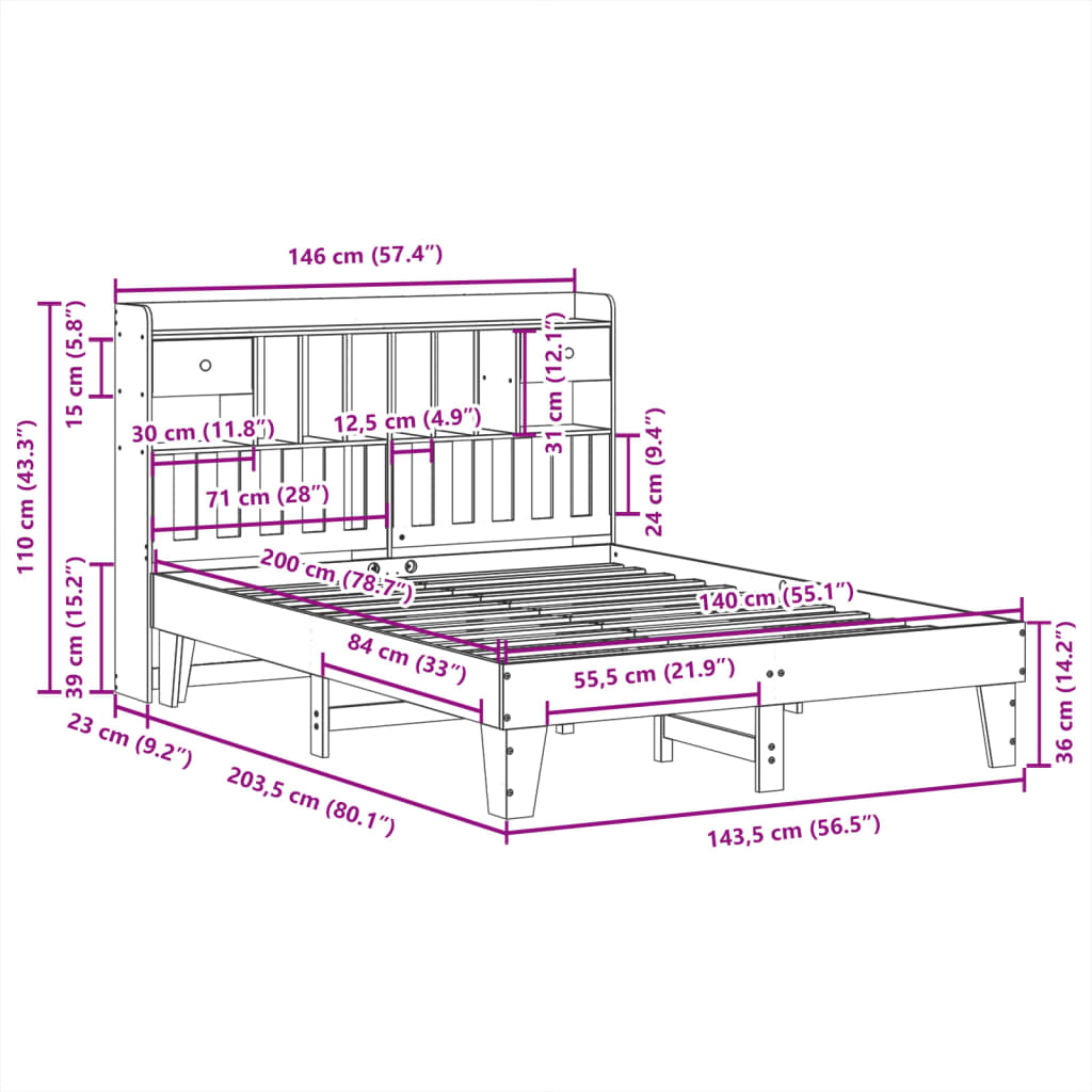vidaXL Bed Frame without Mattress White 140x200 cm Solid Wood Pine