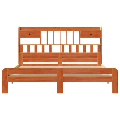 vidaXL Bookcase Bed without Mattress Wax Brown 200x200cm Solid Wood Pine