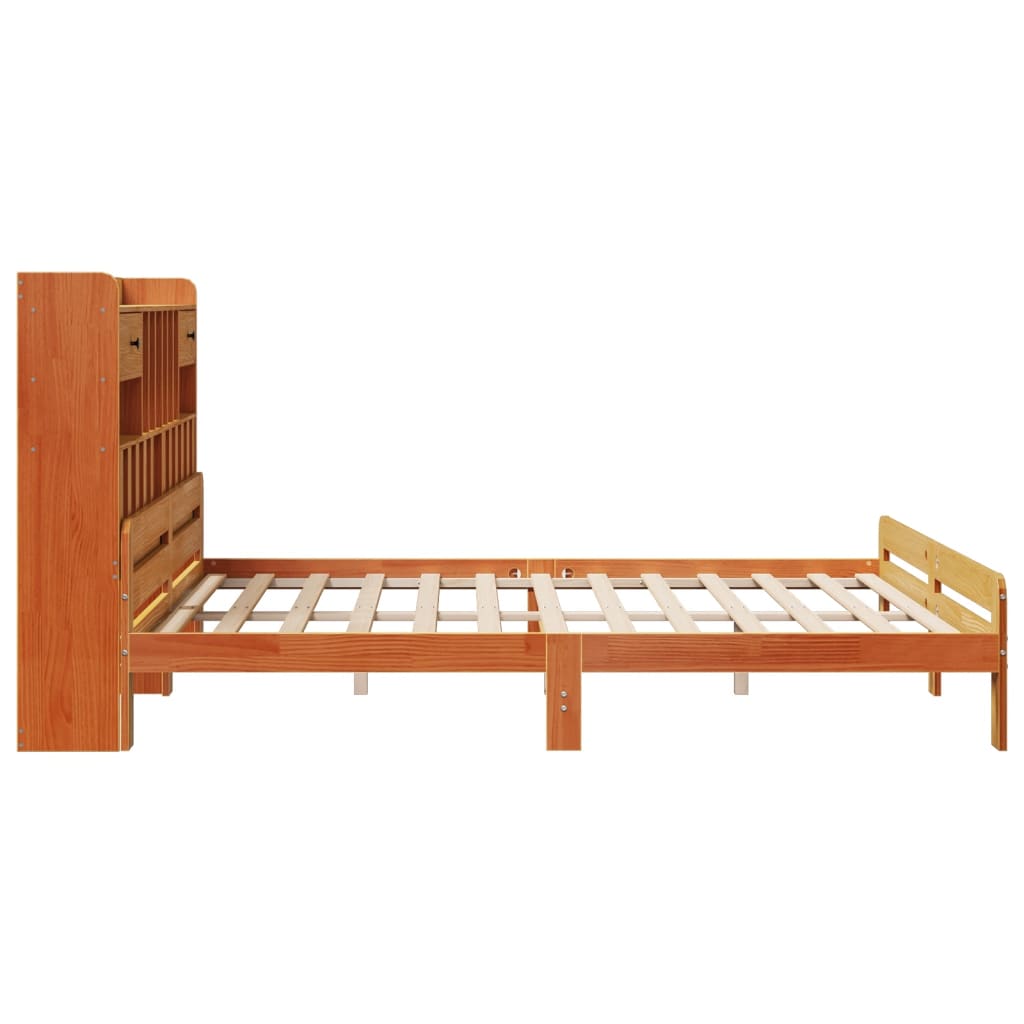 vidaXL Bookcase Bed without Mattress Wax Brown 200x200cm Solid Wood Pine