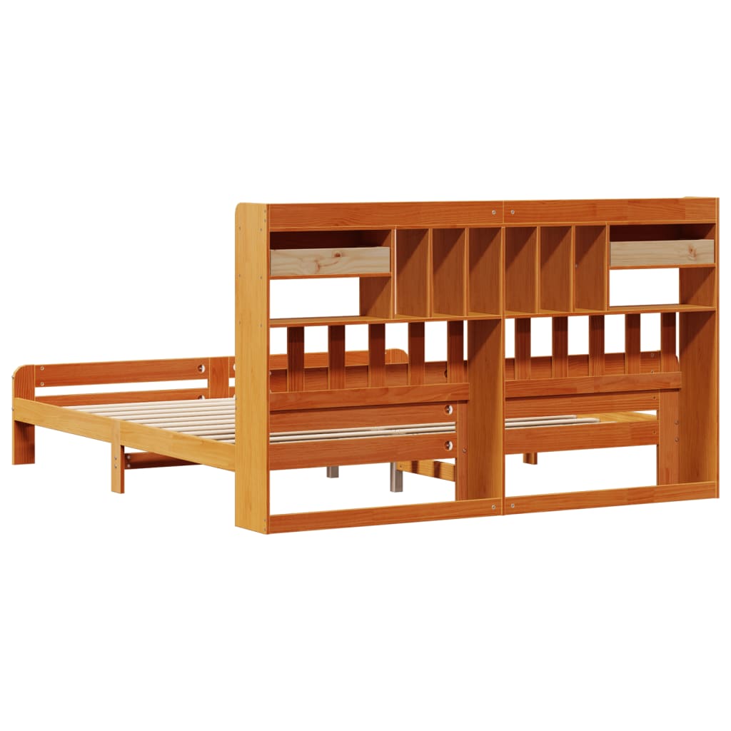 vidaXL Bookcase Bed without Mattress Wax Brown 200x200cm Solid Wood Pine