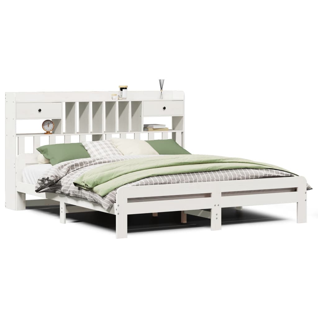 vidaXL Bookcase Bed without Mattress White 180x200 cm Super King Solid Wood Pine