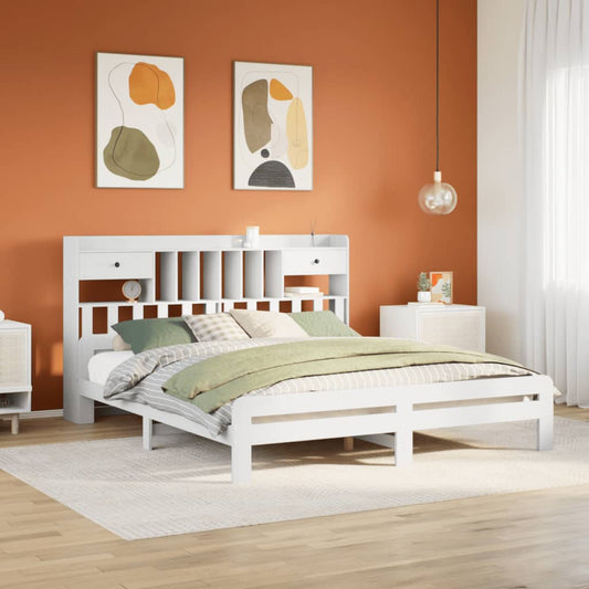 vidaXL Bookcase Bed without Mattress White 180x200 cm Super King Solid Wood Pine