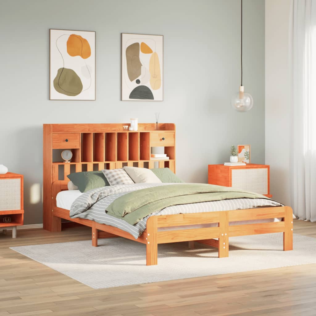 vidaXL Bookcase Bed without Mattress Wax Brown 160x200cm Solid Wood Pine