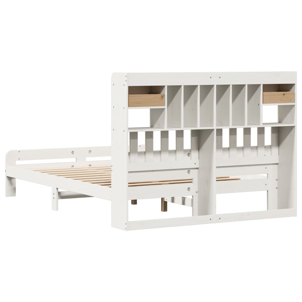 vidaXL Bookcase Bed without Mattress White 150x200 cm King Size Solid Wood Pine