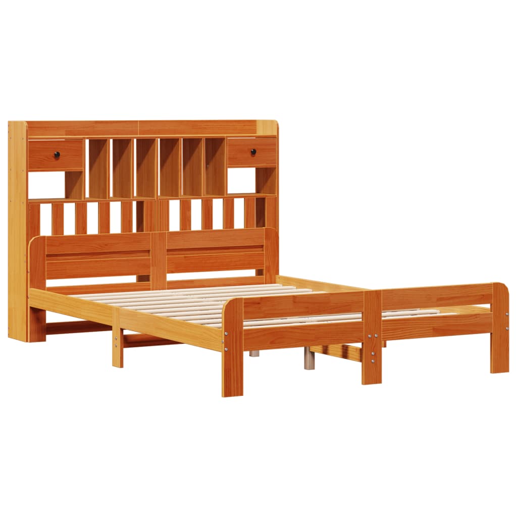 vidaXL Bookcase Bed without Mattress Wax Brown 150x200 cm King Size Solid Wood Pine