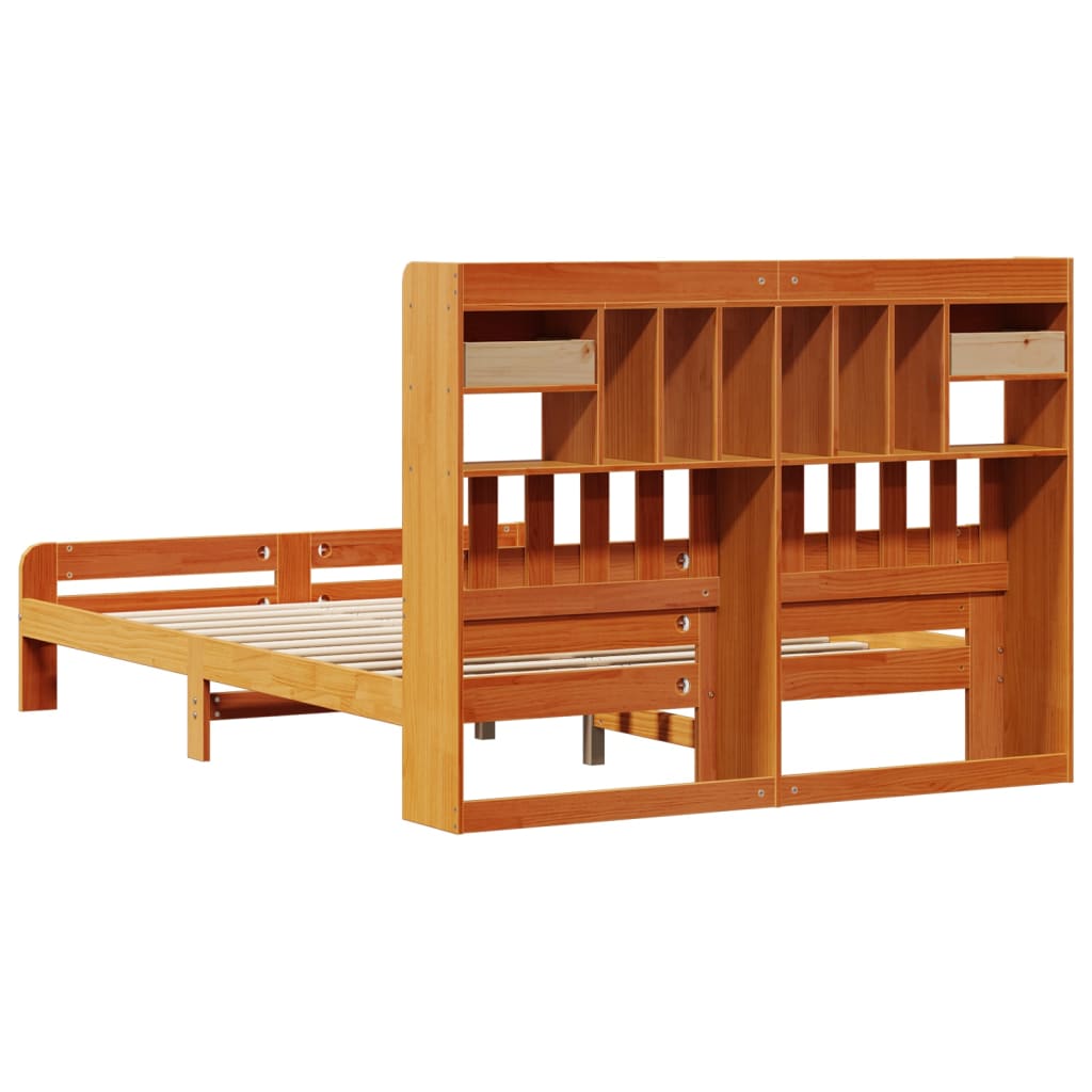 vidaXL Bookcase Bed without Mattress Wax Brown 150x200 cm King Size Solid Wood Pine