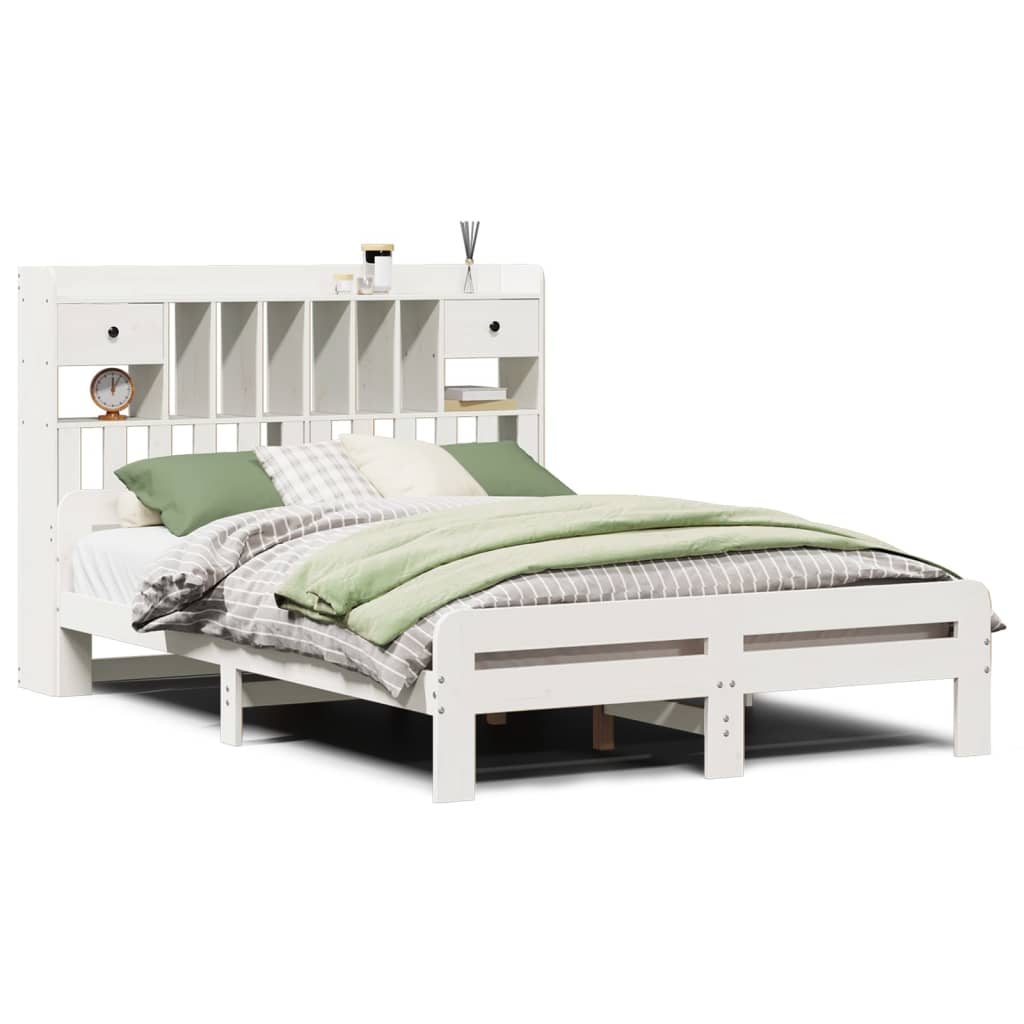 vidaXL Bookcase Bed without Mattress White 140x190 cm Solid Wood Pine