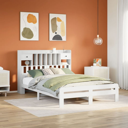 vidaXL Bookcase Bed without Mattress White 140x190 cm Solid Wood Pine