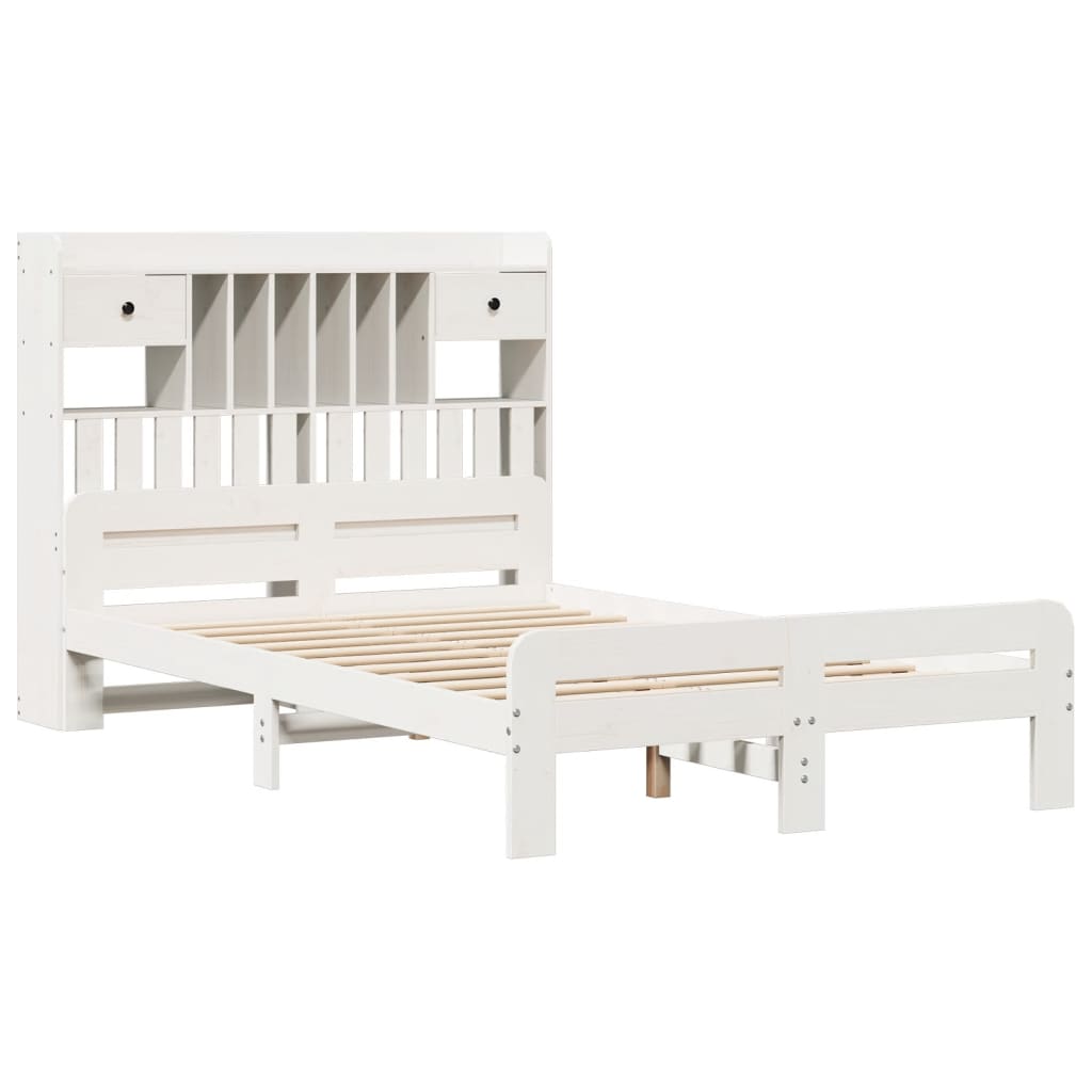 vidaXL Bookcase Bed without Mattress White 135x190 cm Double Solid Wood Pine