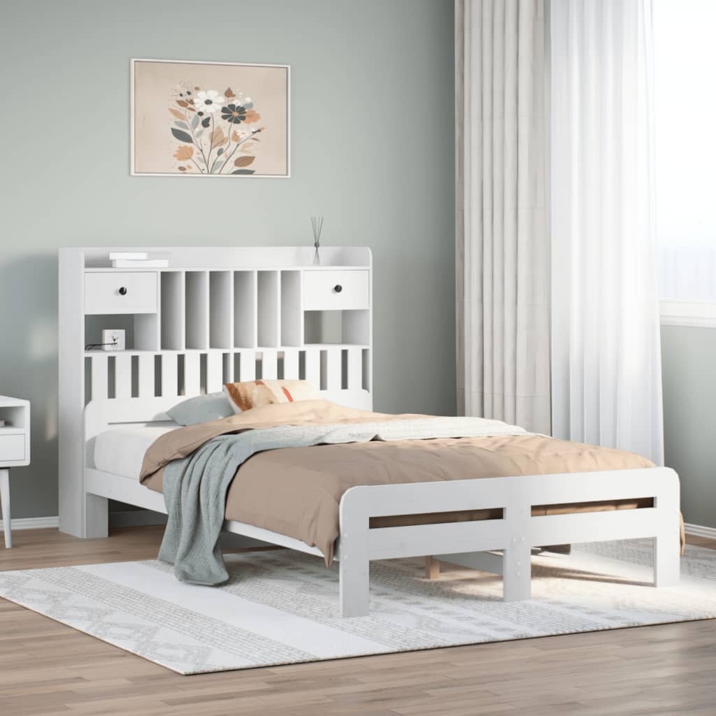 vidaXL Bookcase Bed without Mattress White 135x190 cm Double Solid Wood Pine