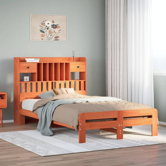vidaXL Bookcase Bed without Mattress Wax Brown 135x190 cm Double Solid Wood Pine