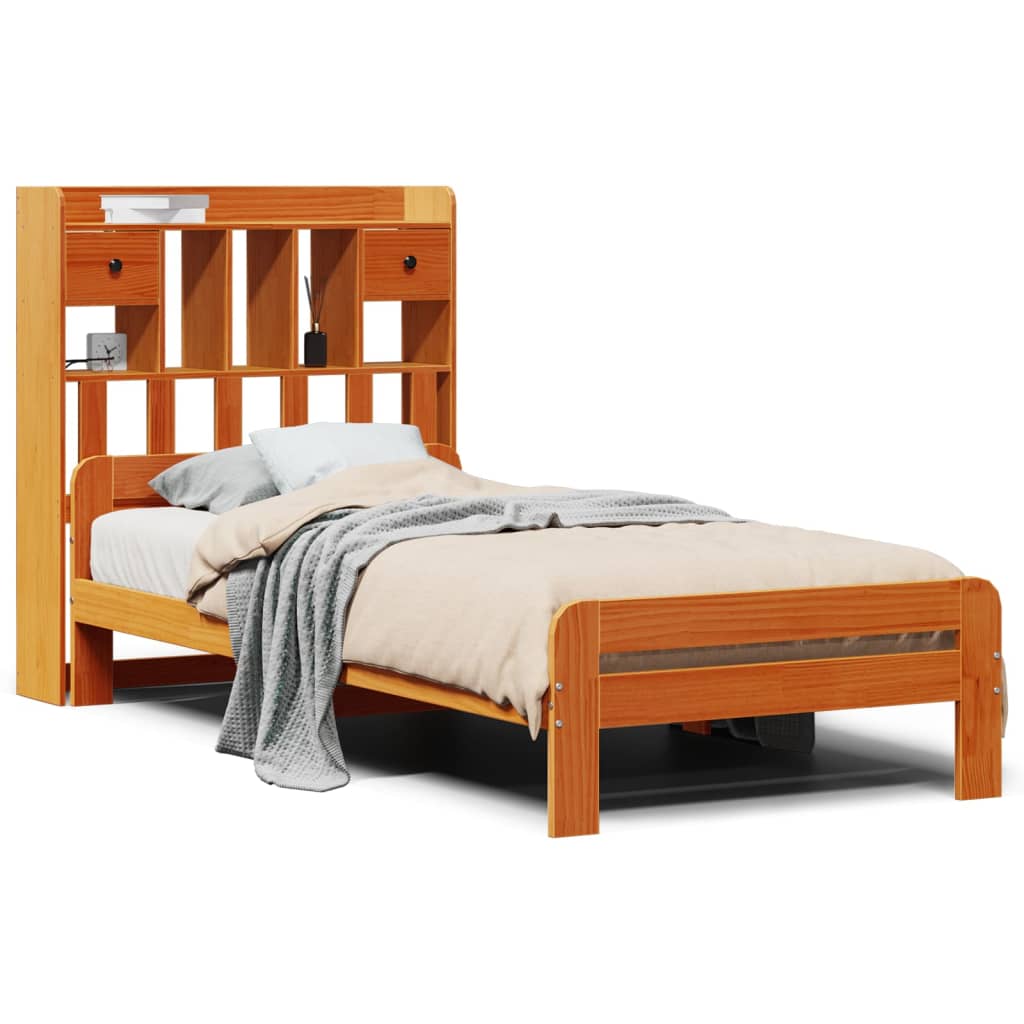 vidaXL Bookcase Bed without Mattress Wax Brown 75x190 cm Small Single Solid Wood Pine