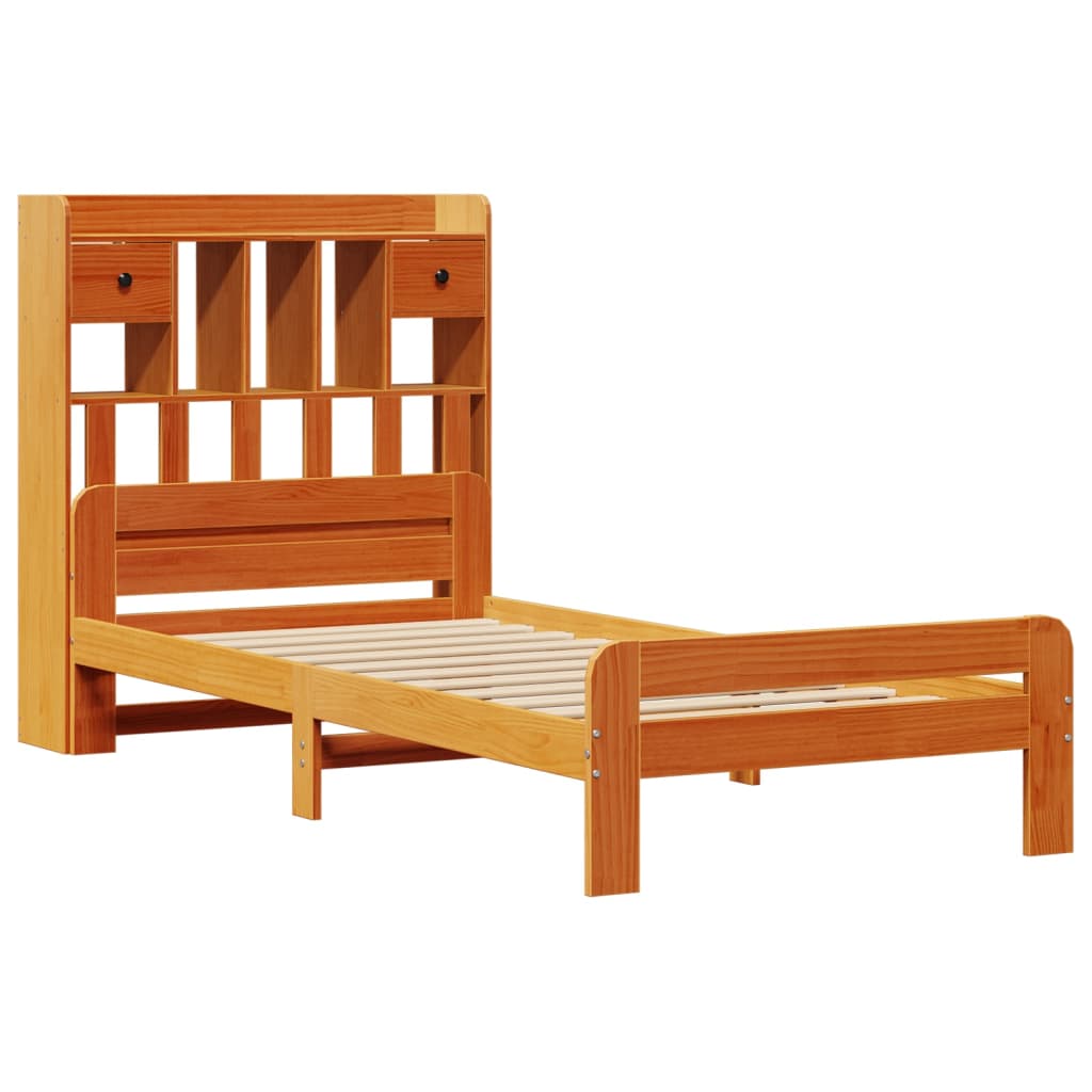 vidaXL Bookcase Bed without Mattress Wax Brown 75x190 cm Small Single Solid Wood Pine