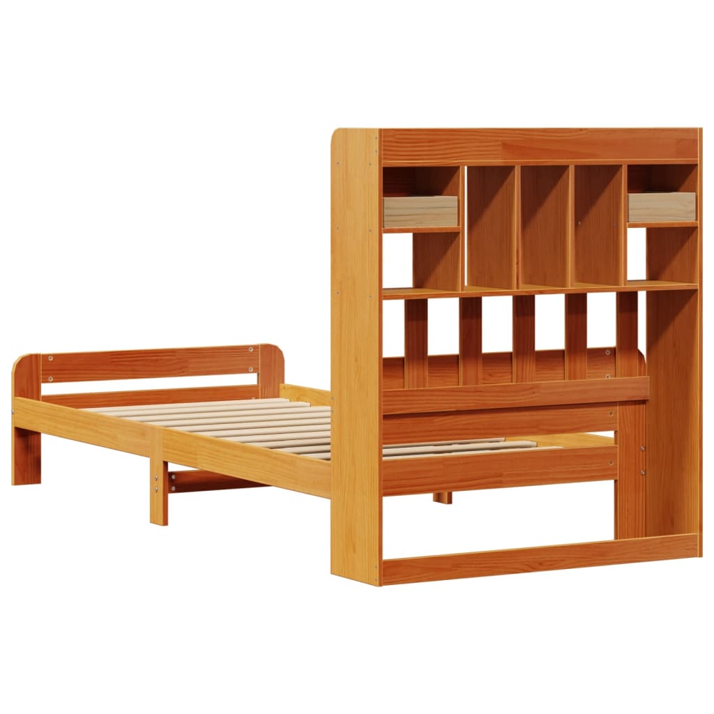 vidaXL Bookcase Bed without Mattress Wax Brown 75x190 cm Small Single Solid Wood Pine