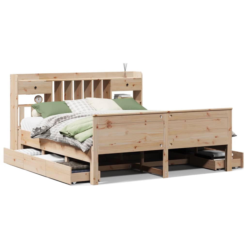vidaXL Bookcase Bed without Mattress 180x200 cm Super King Solid Wood Pine