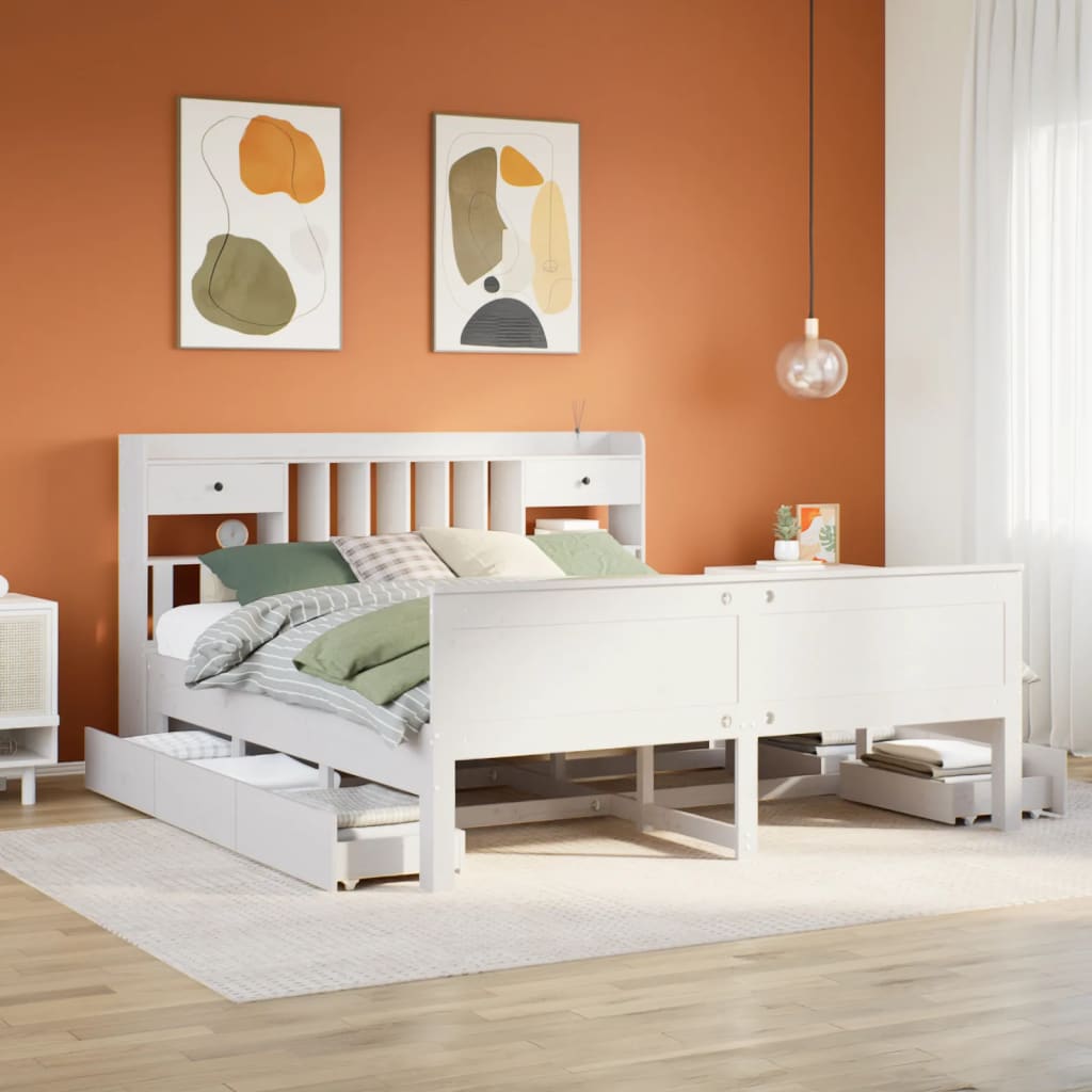 vidaXL Bookcase Bed without Mattress White 180x200 cm Super King Solid Wood Pine