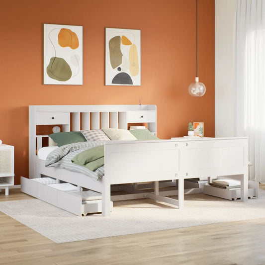 vidaXL Bookcase Bed without Mattress White 180x200 cm Super King Solid Wood Pine