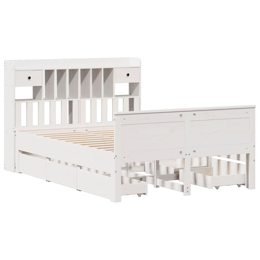 vidaXL Bookcase Bed without Mattress White 150x200 cm King Solid Wood Pine