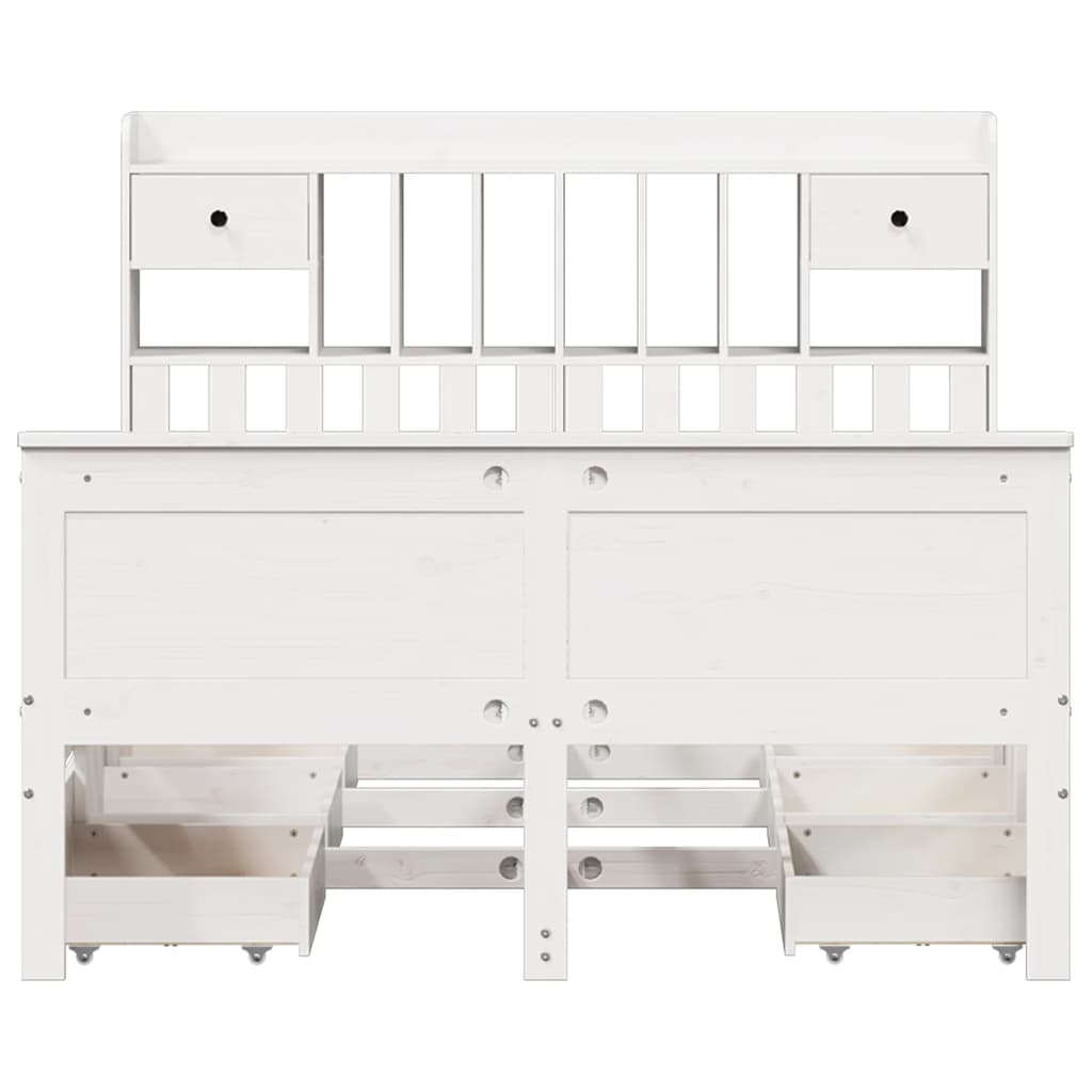 vidaXL Bookcase Bed without Mattress White 150x200 cm King Solid Wood Pine