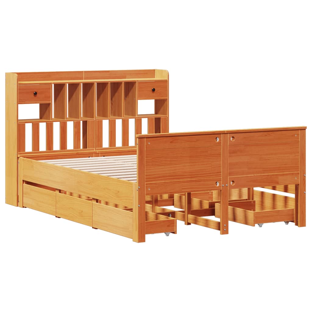 vidaXL Bookcase Bed without Mattress Wax Brown 150x200 cm King Solid Wood Pine