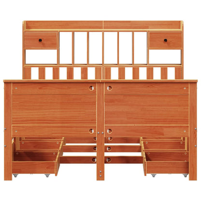vidaXL Bookcase Bed without Mattress Wax Brown 150x200 cm King Solid Wood Pine