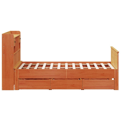 vidaXL Bookcase Bed without Mattress Wax Brown 150x200 cm King Solid Wood Pine