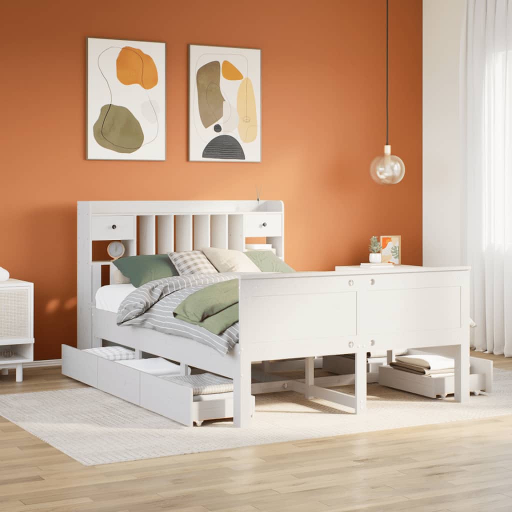 vidaXL Bookcase Bed without Mattress White 140x200 cm Solid Wood Pine