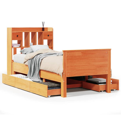 vidaXL Bookcase Bed without Mattress Wax Brown 100x200 cm Solid Wood Pine